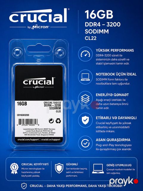 Crucial 16 GB DDR4 Sodımm — Bakı