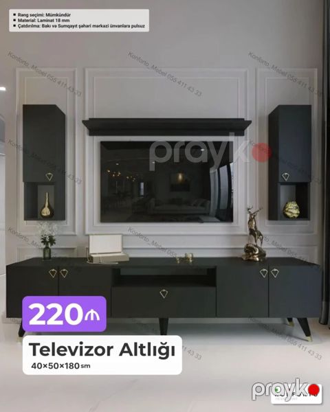 Televizor Altlığı – şık qara dizayn Ölçülər: 40 50 180 sm — Bakı