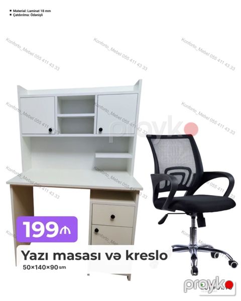 Yazı masası və ofis kreslosu dəsti Masa: - Ölçü: 50 140 90 sm — Bakı