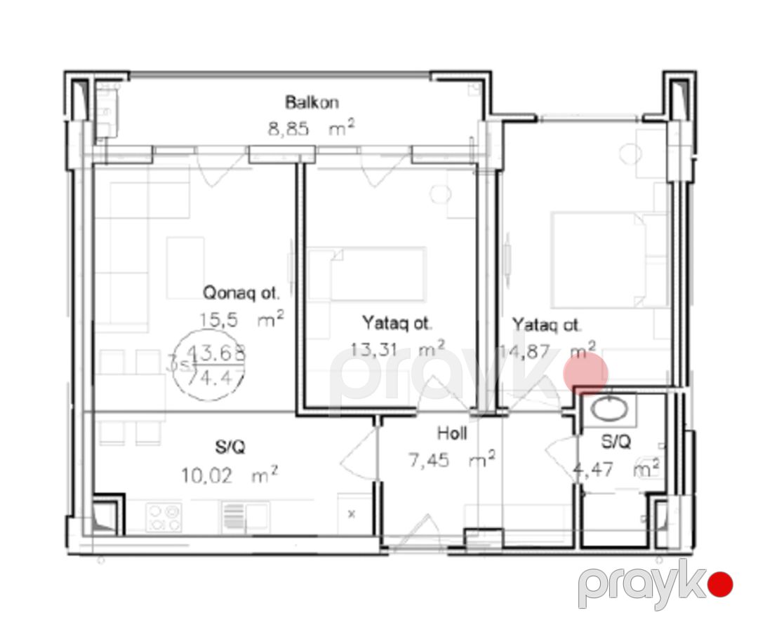 Satılır 3 otaqlı yeni tikili 74 m² — Mənzil, Bakı (5)