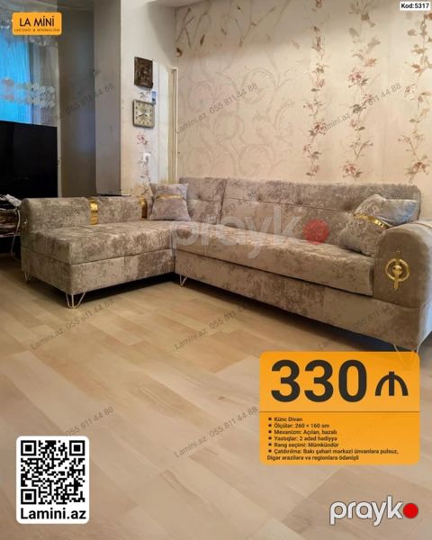 Künc divanı – La Mini Ölçülər: 260 160 sm Mexanizm: Açılan — Bakı