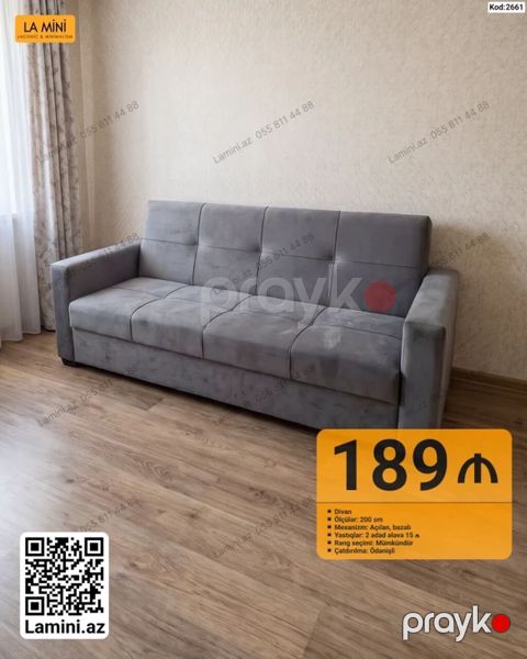 Divan – La Mini (Kod: 2661) - Ölçü: 200 sm - Mexanizm: açılan, bazalı — Bakı