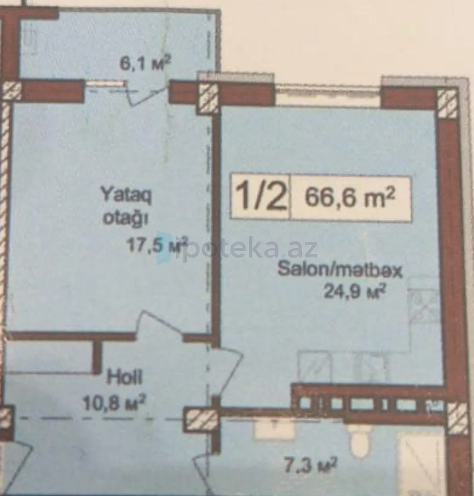 Satılır: 2 Otaq, Yeni tikili, Xətai r., 66.60 m² — Mənzil, Bakı (5)