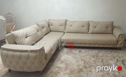Künc divan – krem rəngdə, böyük ölçülü və rahat model 2 ayın divanıdır — Digah