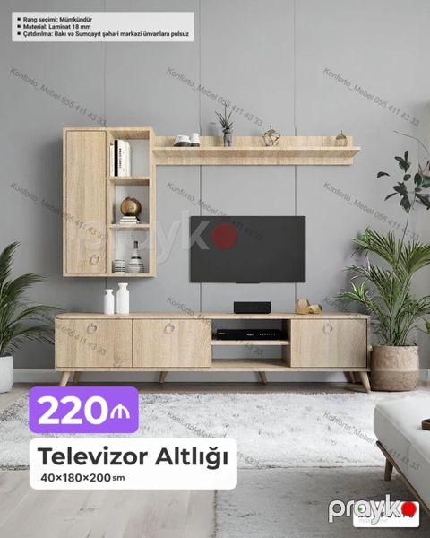 Televizor altlığı və divar rəf dəsti Ölçü: 40 180 200 sm — Bakı