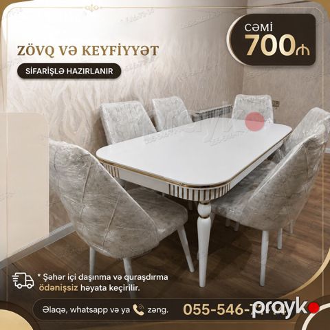 Düz masa, Qonaq otağı üçün, 6 nəfər, Zəmanətsiz — Bakı