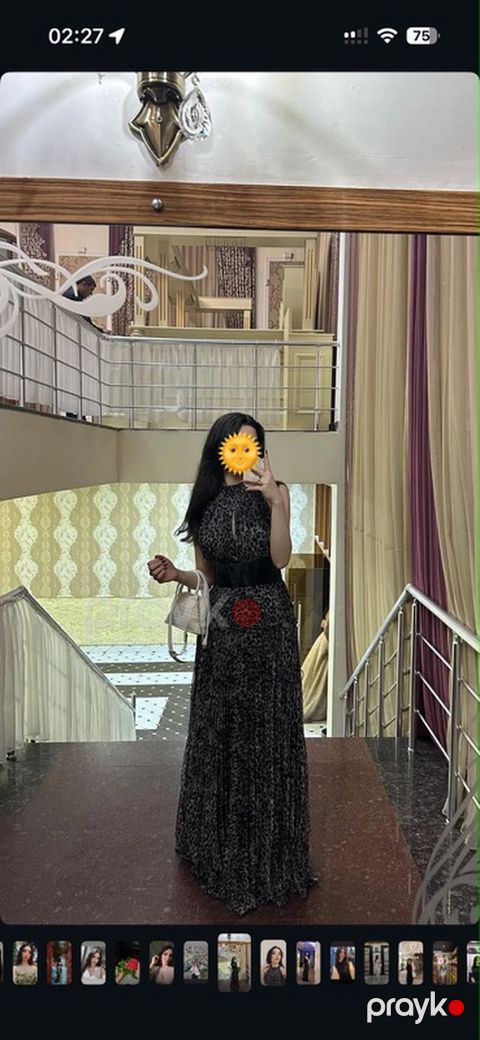 Qadın axşam/gecə geyimi – qara-boz leopard naxışlı uzun don - Model — Digah