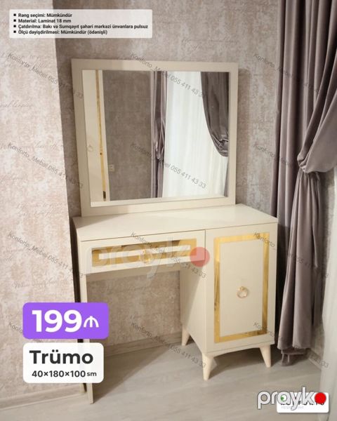 Trümo – 40×180×100 sm - Zərif dizaynlı trümo, böyük düzbucaqlı güzgü — Bakı