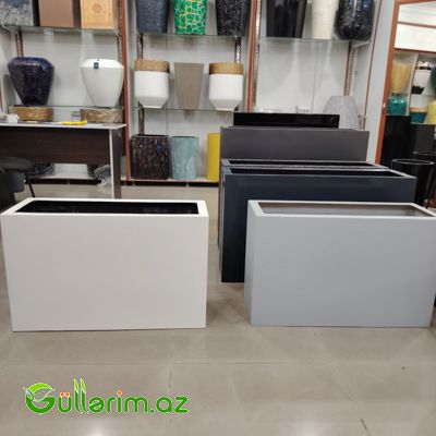 Fiberglass Ağ Uzun Dekorativ Dibçək — Bağ dekorasiyası, Bakı (3)