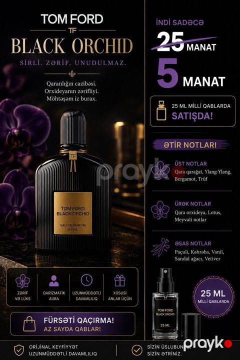 Premium ətirlər – 25 ml milli qablarda 1) Tom Ford Black Orchid – Eau — Bakı