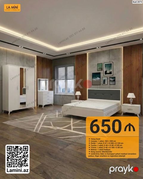 Yataq Dəsti – Kod: 2073 Tərkibi: - Çarpayı: 1 ədəd, 160 200 sm — Bakı