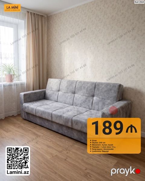 Məhsul: Divan (Kod: 2664) - Ölçü: 200 sm - Mexanizm: Açılan, bazalı — Bakı