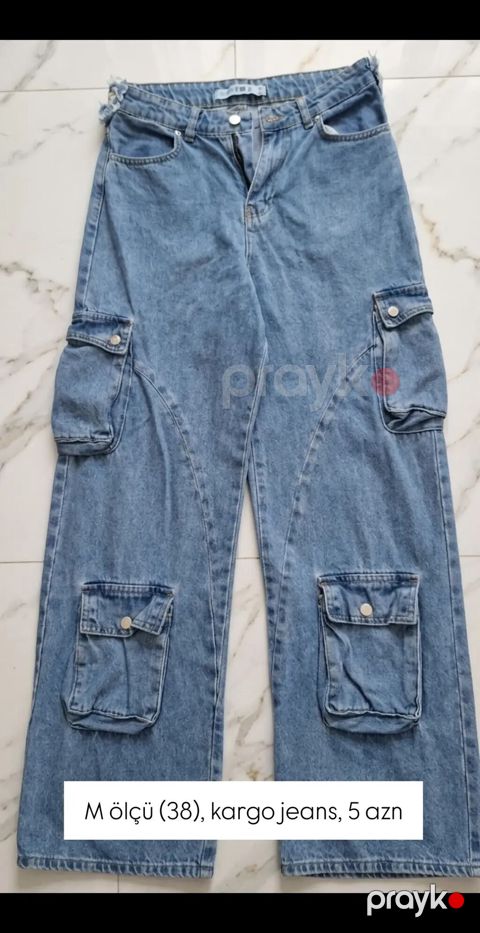 Kargo jeans şalvar - Ölçü: M (38) - Rəng: klassik göy denim - Model — Bakı