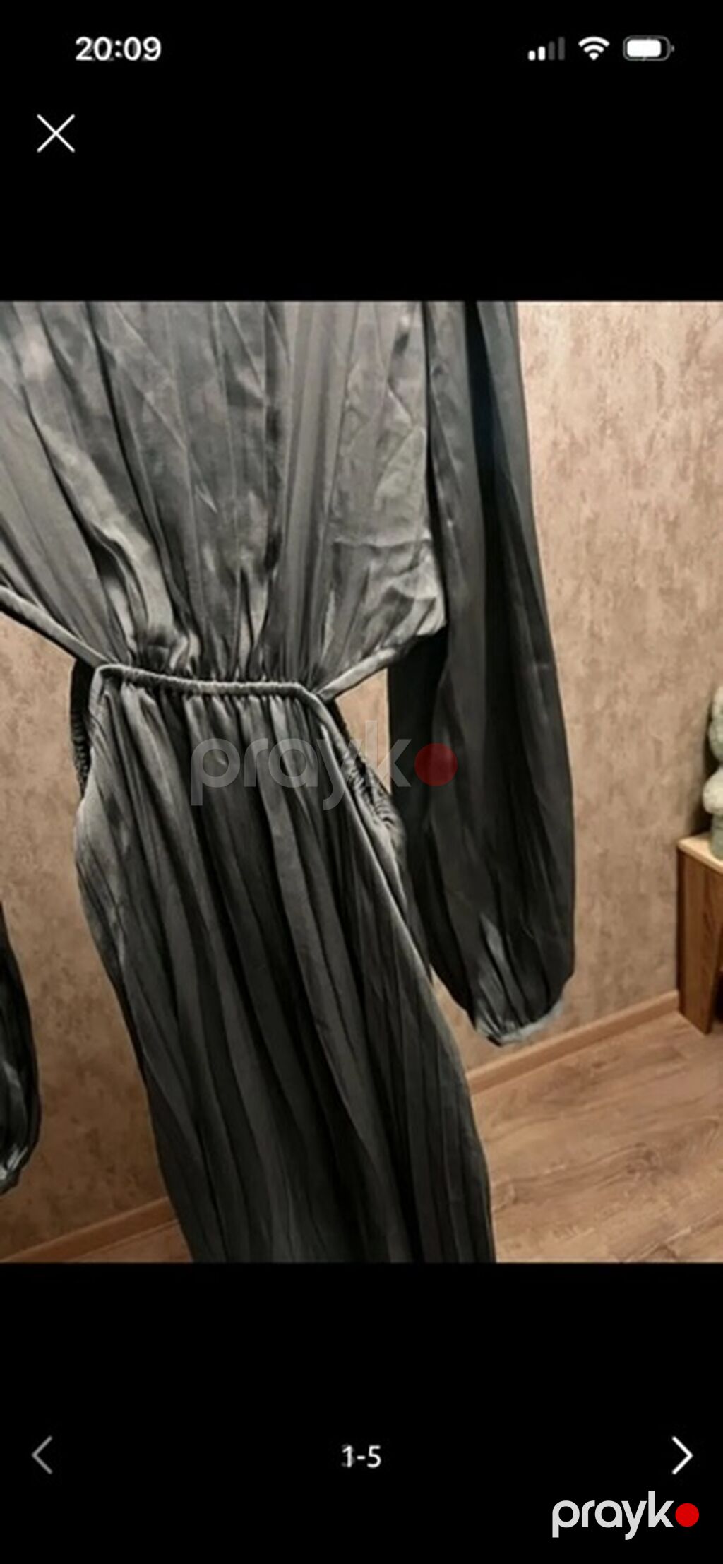 Boz rəngdə uzun paltar - Model: bel hissəsi rezinli, beldən kəsik — Gündəlik paltarlar, Bakı (4)