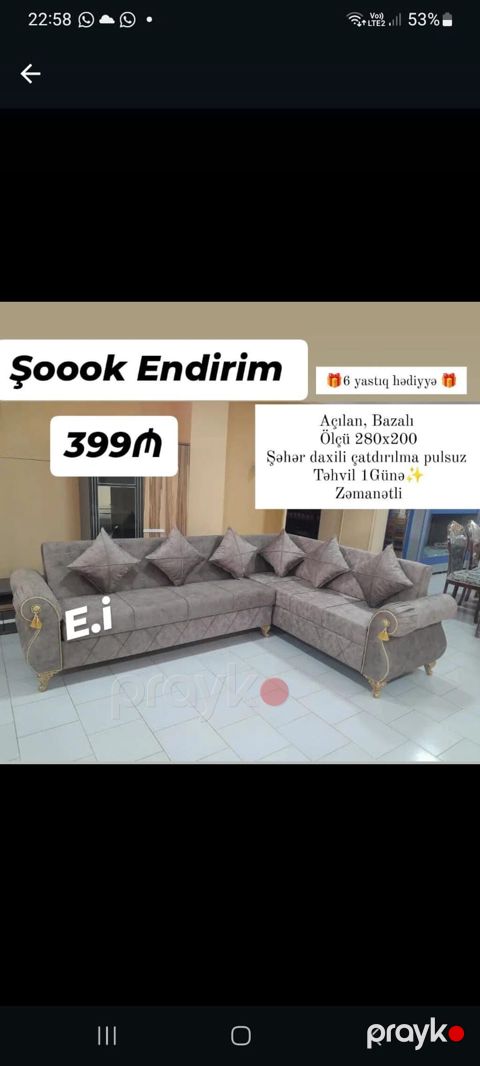 L formalı, açılan və bazalı künc divan - Ölçü: 280 x 200 sm - 6 ədəd — Mehdiabad