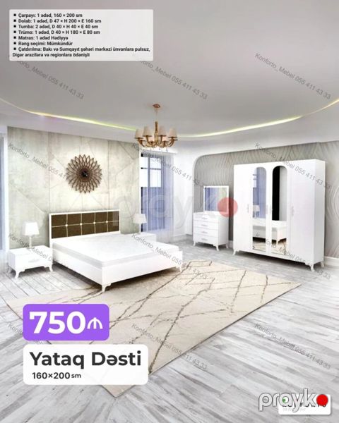 Yataq Dəsti – 160×200 sm Tərkibi: - Çarpayı: 1 ədəd, 160×200 sm — Bakı