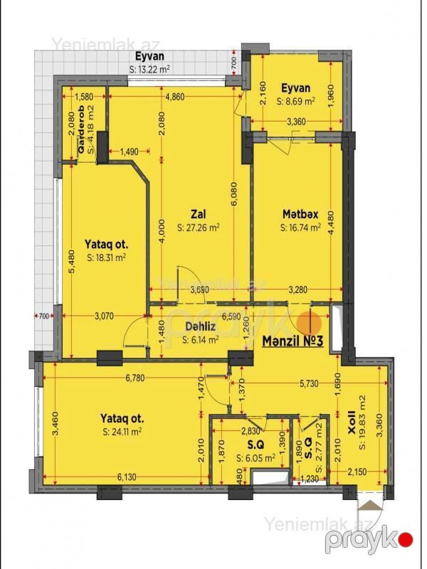 Satılır 3 otaqlı Bina evi menzil (Yeni tikili), 147.55 m², Yasamal rayonu — Mənzil, Bakı (2)
