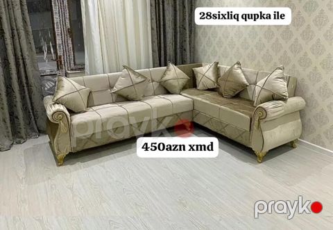 Künc divan dəsti – klassik dizaynlı, qızılı dekor elementləri və oyma — Mehdiabad