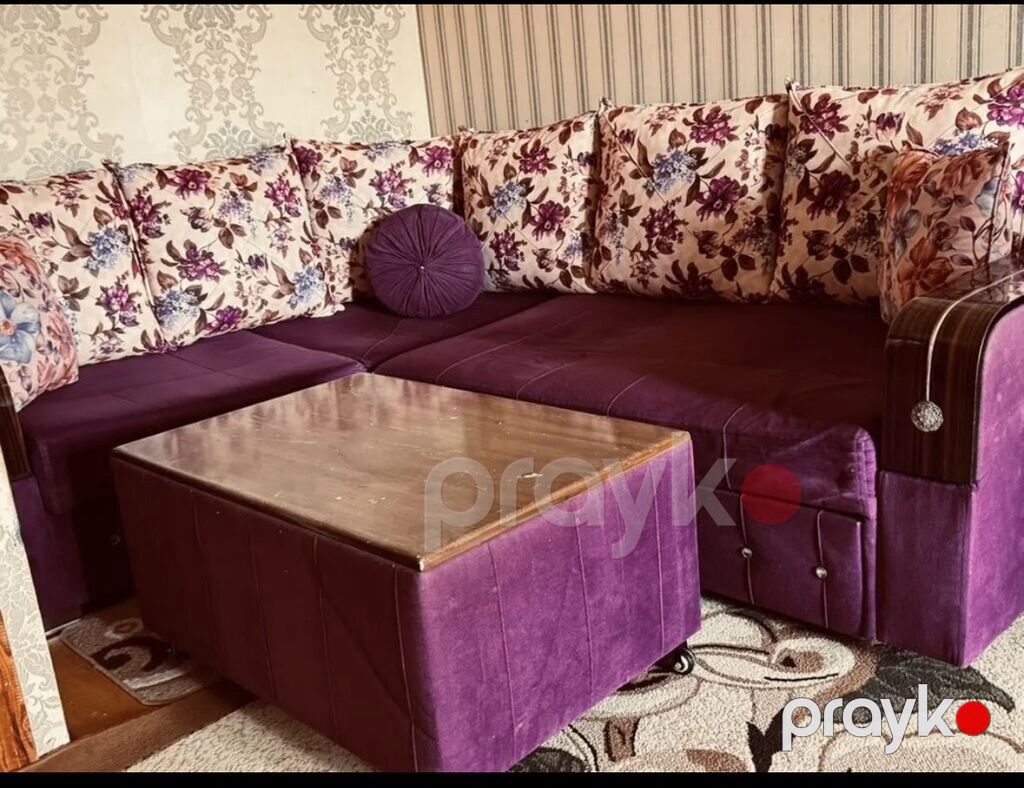 Bənövşəyi rəngdə L formalı yumşaq künc divan dəsti - Künc divan — Yumşaq mobilya dəstləri, Bakı (3)