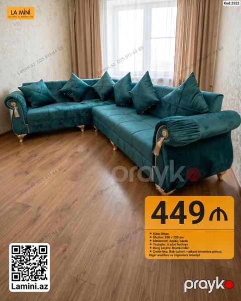 Künc divan – La Mini - Ölçülər: 280 200 sm - Mexanizm: açılan — Bakı