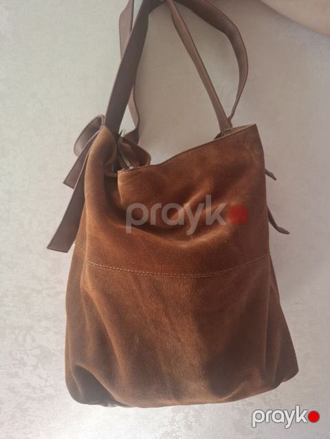 Qəhvəyi süet çiyin çantası marka Derimod - Material: Süet gövdə, alt — Bakı