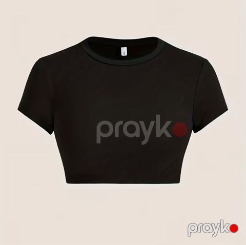 Qısaqol qara crop-top - Rəng: qara - Dizayn: klassik dairəvi yaxalı — Masazır