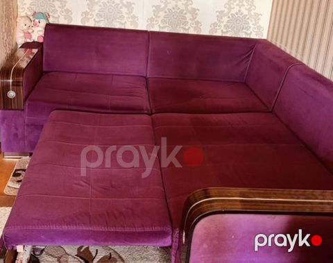 Bənövşəyi rəngdə, L formalı transformasiya olunan künc divan dəsti — Bakı