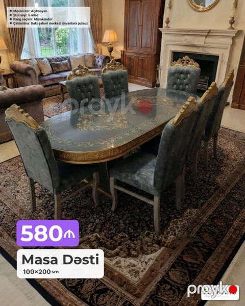 Masa Dəsti – 100×200 sm - Qonaq otaqları üçün klassik üslubda, zərif — Bakı