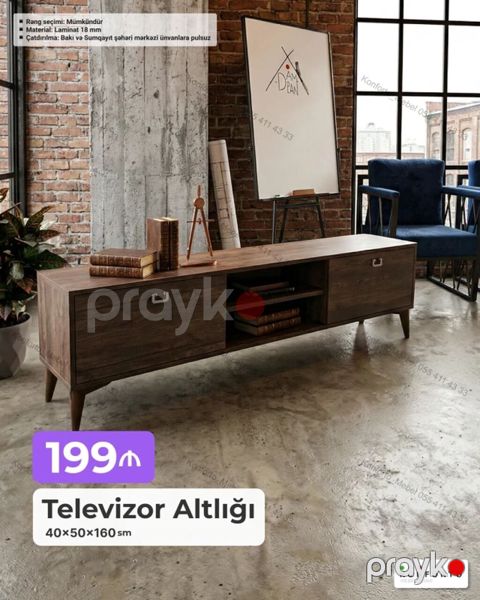 Televizor altlığı – laminit 18 mm materialdan. Ölçülər: 40×50×160 sm — Bakı