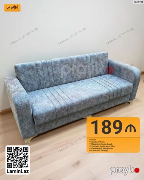 Divan – Kod: 6925 - Ölçü: 200 sm - Mexanizm: Açılan, bazalı (yataq və — Bakı