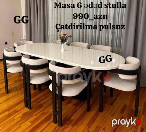 Oval formalı yemək masası və 6 ədəd stul dəsti. Xüsusiyyətlər — Bakı