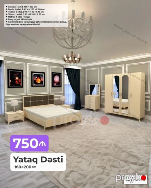Yataq Dəsti – 160×200 sm Qiymət: 750 Dəst tərkibi və ölçülər — Bakı