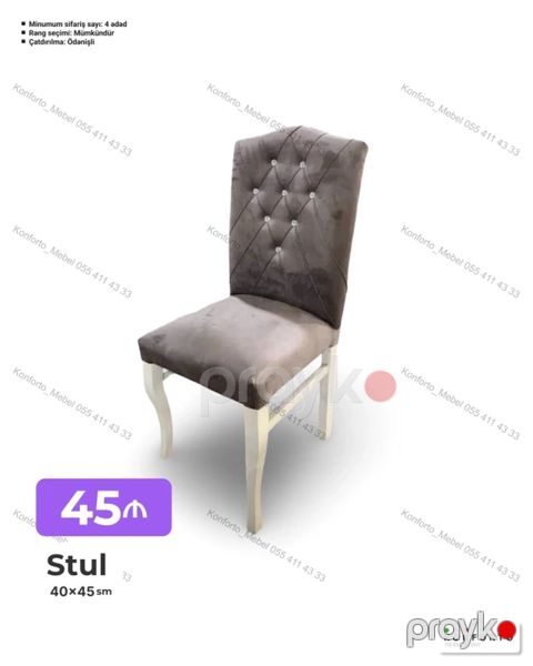 Stul – 40×45 sm - Yumşaq parça ilə üzlənmiş oturacaq və kürəklik — Bakı