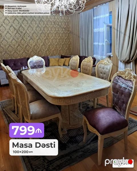 Məhsul: Klassik üslubda Masa Dəsti Ölçü: - Masa: 100×200 sm Tərkibi — Bakı