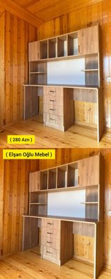Düz masa, Stulsuz, Polkalı, Siyirməli, Rusiya, Teksturalı laminat — Elşən Oğlu Mebel