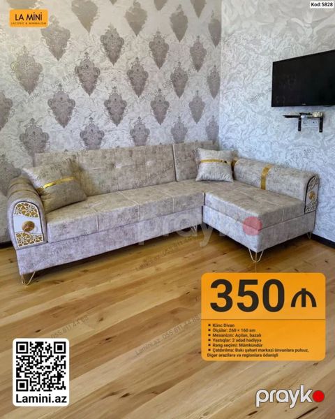 LA Mını Künc Divan - Model: Künc divan (Kod: 5828) - Ölçülər: 260 — Bakı