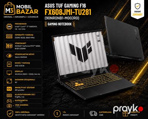 ASUS tuf Gaming F16 FX608JMI-TU281 90NR0NB1-M00JR0 — Bakı