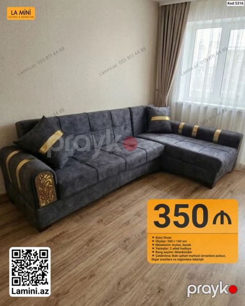 Künc divan – Kod: 5316 - Ölçülər: 260 160 sm - Mexanizm: açılan — Bakı