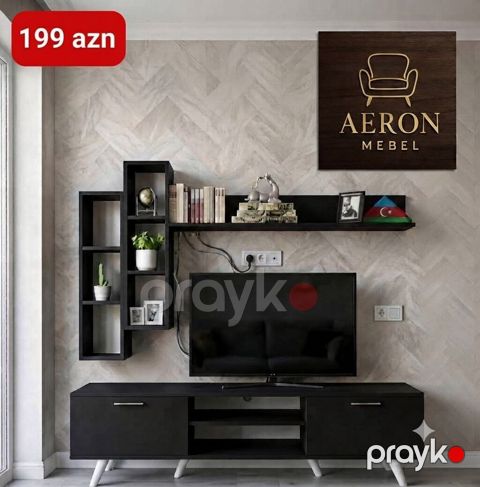 TV stendi və divar rəfi dəsti – Aeron Mebel H-50,U-180,D-40 — Sumqayıt