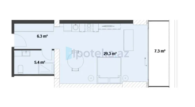 Satılır: 1 Otaq, Yeni tikili, 57.20 m² — Mənzil (4)