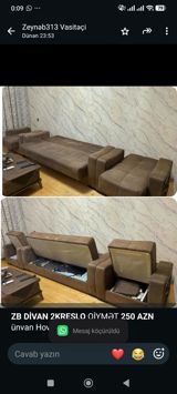 *ZB* *Divan 2KRESLO* Qiymət *250 AZN* ünvan Hovsan — Мебель