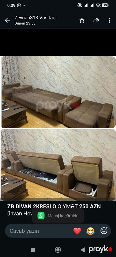 *ZB* *Divan 2KRESLO* Qiymət *250 AZN* ünvan Hovsan — Bakı