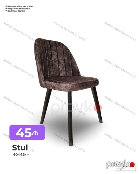 Stul – 40×45 sm - Yumşaq parça üzlüklü, dikey tikişli bel hissəsi ilə — Bakı