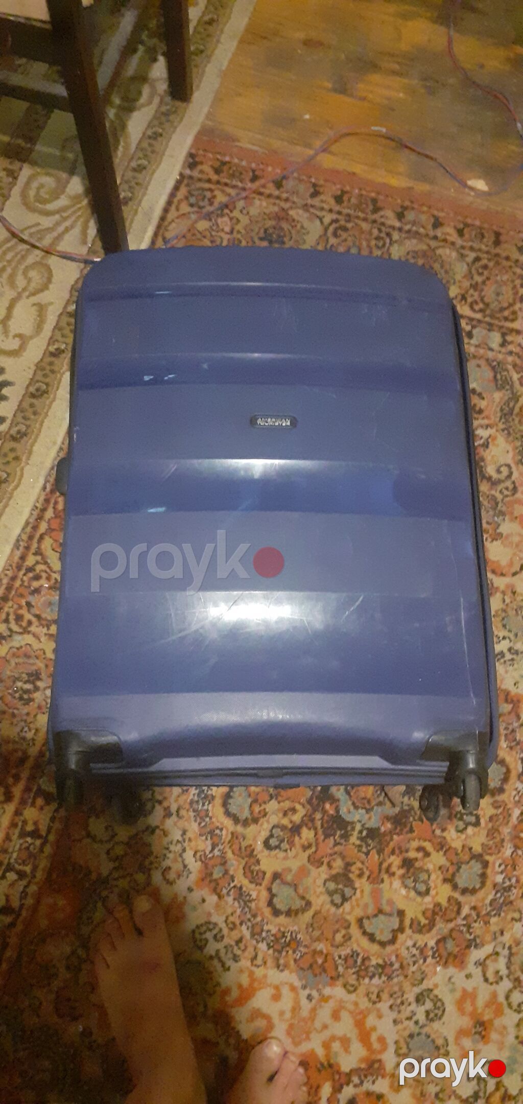Sərt korpuslu səyahət çamadanı – tünd mavi rəng. - Dörd 360° fırlanan — Çamadanlar, Bakı (3)