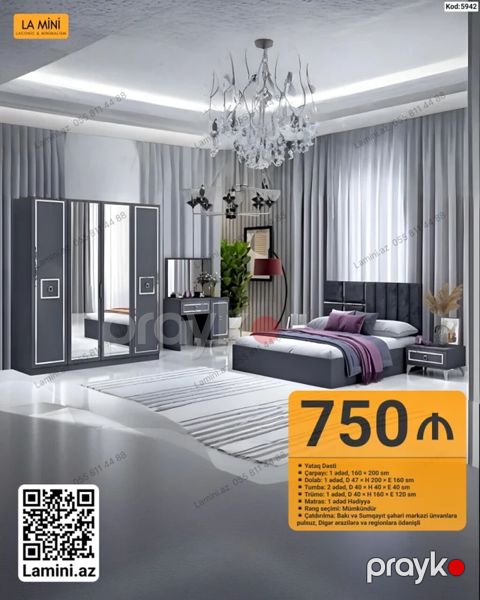 LA Mını – Yataq Dəsti (Kod: 5942) Modern dizaynlı yataq otağı dəsti — Bakı