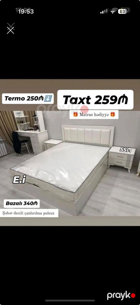 Ağ rəngli yataq otağı dəsti – müasir dizayn. - Taxt: 259 - Bazalı — Mehdiabad