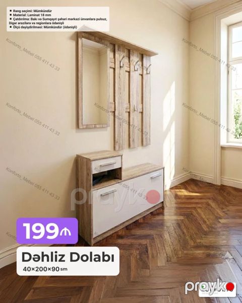 Dəhliz Dolabı – 40×200×90 sm - Model: dəhliz üçün asılqanlı və — Bakı