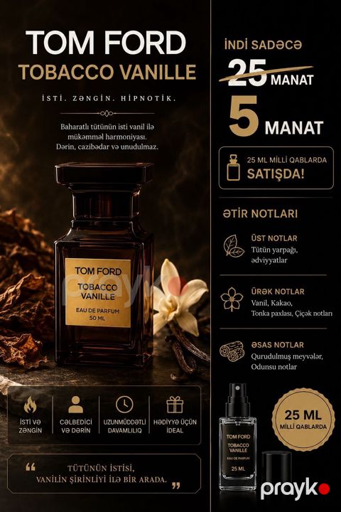 Parfüm kolleksiyası – 25 ml milli qablaşdırmada 1) Tom Ford Tobacco — Bakı