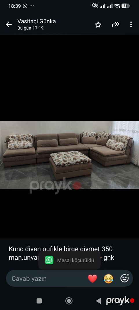 Kunc divan pufikle birge qiymet 350 man.unvan Maştaga.kod8868 gnk — Bakı