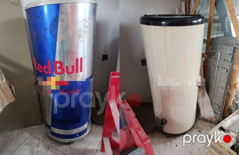 Red Bull dizaynlı içki soyuducusu - Silindrik vitrİN tipli soyuducu